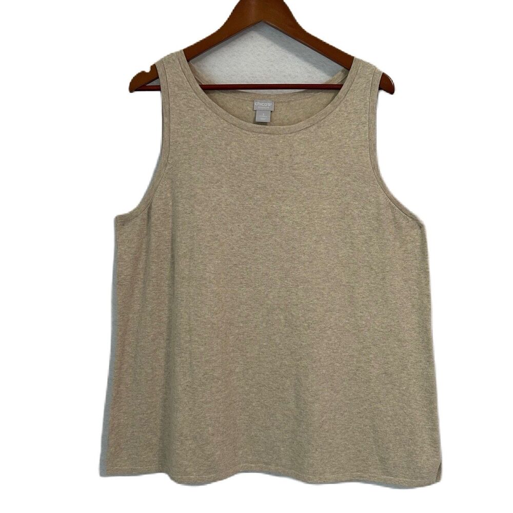 Chico's Top Women XL 3 Beige Knit Cashmere Blend Slits Comfy Academia Preppy